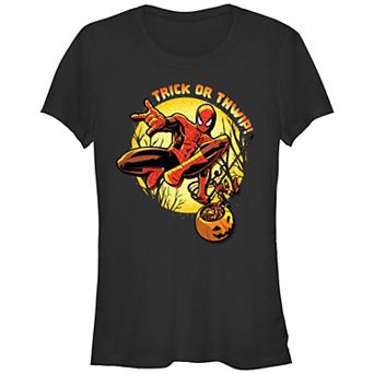 Juniors' Marvel Spider-Man Trick Or Thwip Fitted Graphic Tee