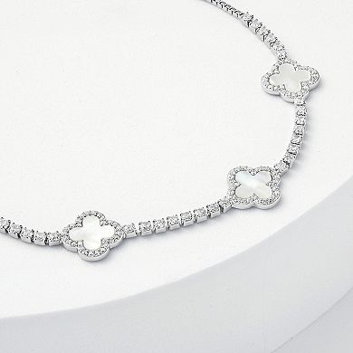 Brilliance Fine Silver Plated Cubic Zirconia and Stone Triple Clover Slider Bracelet