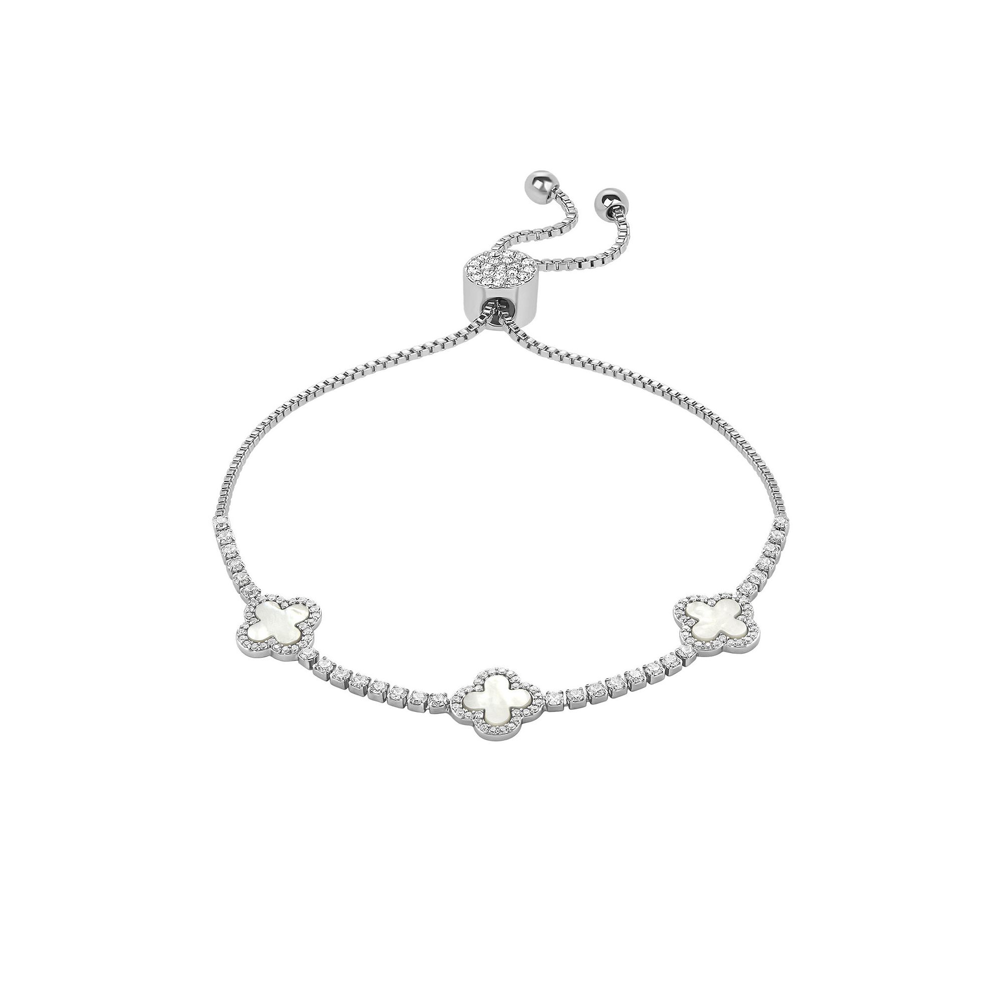 Brilliance Fine Silver Plated Cubic Zirconia and Stone Triple Clover Slide