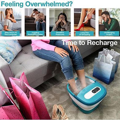 Foot Spa Massager With Heat, Jets And Remote Control, Collapsible With 24 Motorized Shiatsu Balls