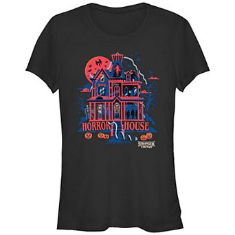 Juniors' Stranger Things Horror House Fitted Graphic Tee