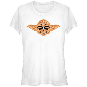 Juniors' Star Wars Yoda Jack O Lanterns Head Fitted Graphic Tee