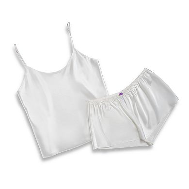 Women's Lilac+London Solid Satin Pajama Cami & Pajama Shorts Set