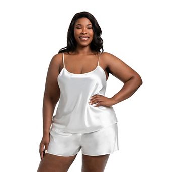 Plus Size Lilac+London Solid Satin Pajama Cami & Pajama Shorts Set