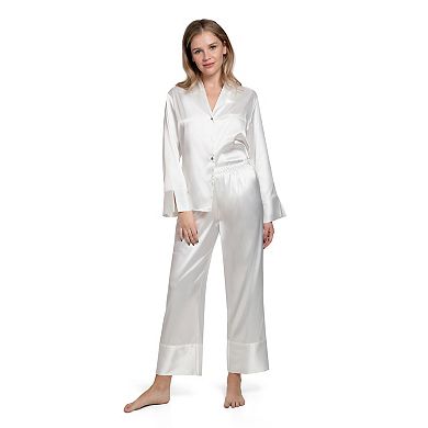 Women's Lilac+London Solid Button Front Pajama Top & Cropped Pajama Pants Set