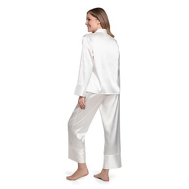 Women's Lilac+London Solid Button Front Pajama Top & Cropped Pajama Pants Set
