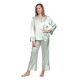 Women's Lilac+London Solid Button Front Pajama Top & Cropped Pajama Pants Set