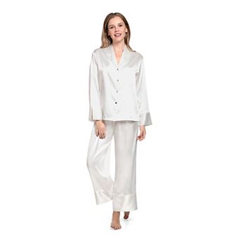 Women's Lilac+London Solid Button Front Pajama Top & Cropped Pajama Pants Set
