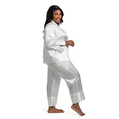 Plus Size Lilac+London 2-pc. Solid Satin Pajama Top & Cropped Pajama Pants Set