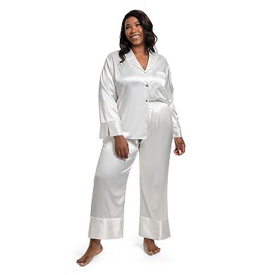 Plus Size Lilac+London 2-pc. Solid Satin Pajama Top & Cropped Pajama Pants Set