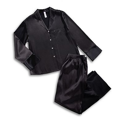 Plus Size Lilac+London 2-pc. Solid Satin Pajama Top & Cropped Pajama Pants Set