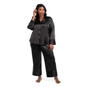 Plus Size Lilac+London 2 pc Solid Satin Pajama Top & Cropped Pajama Pants Set