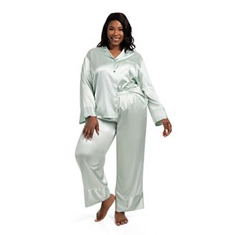 Plus Size Lilac+London 2 pc Solid Satin Pajama Top & Cropped Pajama Pants Set