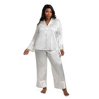 Plus Size Lilac+London 2 pc Solid Satin Pajama Top & Cropped Pajama Pants Set