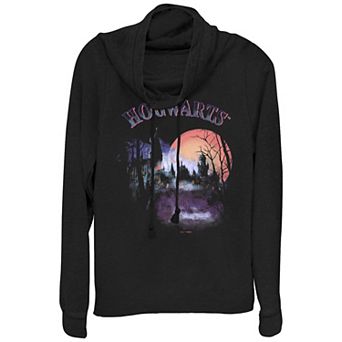 Juniors' Harry Potter Spooky Hogwarts Cowlneck Graphic Lightweight Long Sleeve