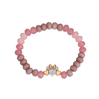 Disney's Minnie Mouse Pink Dyed Quartz Stone Stretch Bracelet