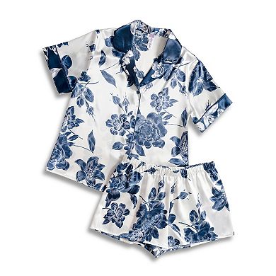 Plus Size Lilac+London 2-pc. Solid Satin Short Sleeve Pajama Top & Pajama Shorts Set