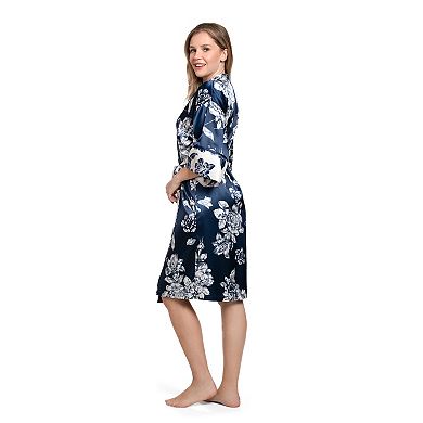 Women's Lilac+London Satin Print Wrap Robe