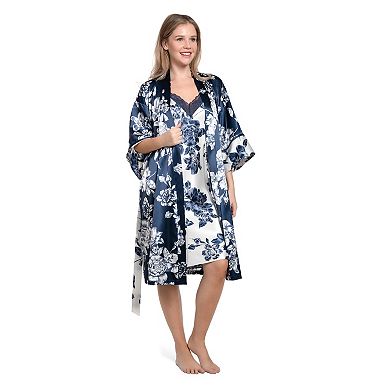 Women's Lilac+London Satin Print Wrap Robe