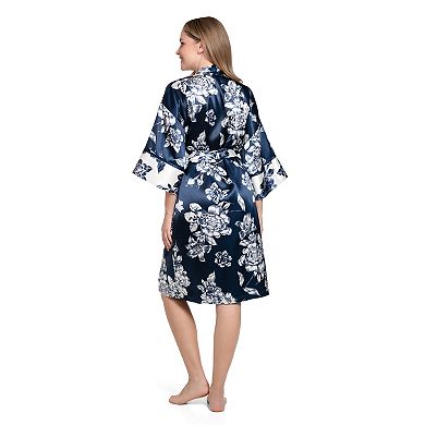 Women's Lilac+London Satin Print Wrap Robe