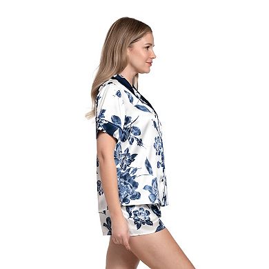 Women's Lilac+London 2-pc. Solid Satin Short Sleeve Pajama Top & Pajama Shorts Set