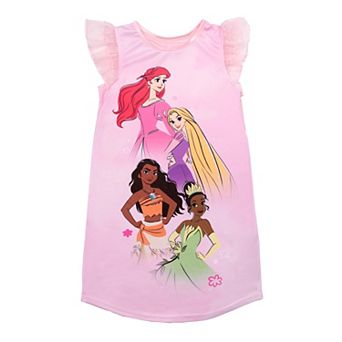 Disney Princess Ariel, Rapunzel, Moana & Tiana Girls 4-10 Nightgown