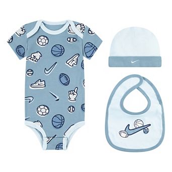 Newborn Baby Nike Sportsball Bodysuit Hat and Bib 3 pc Set
