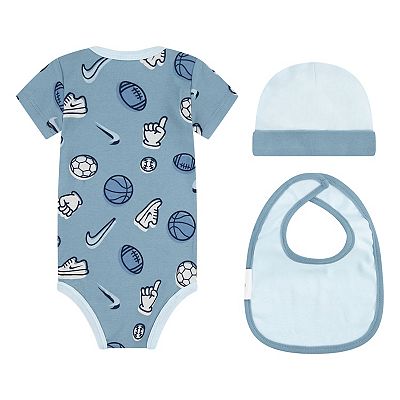 Newborn Baby Nike Sportsball Bodysuit Hat and Bib 3-Piece Set
