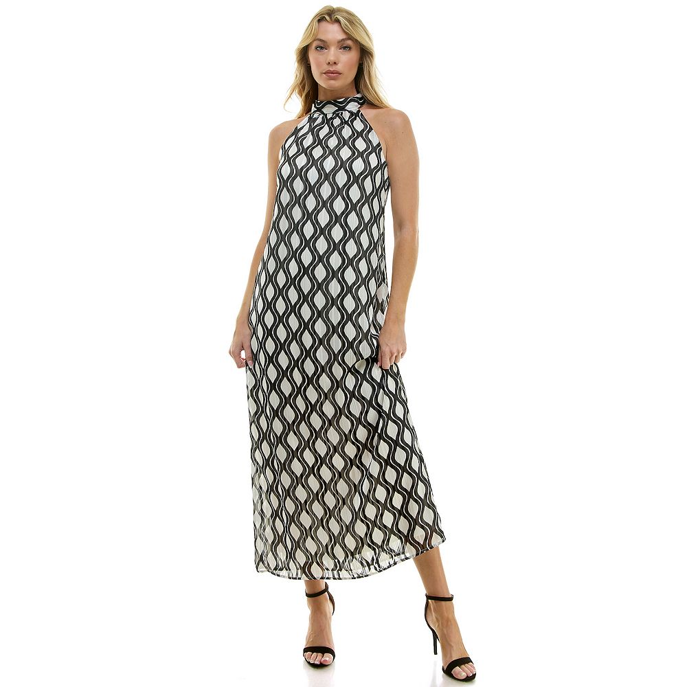 Women's Luxology Keyhole Back Halter Maxi Dress, Size: Small, Ivory Black