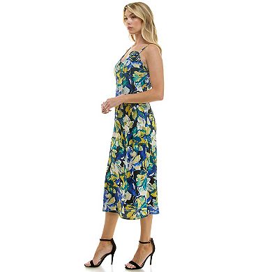 Women's Luxology V-Neck Rosette Bias Satin Midi Dress