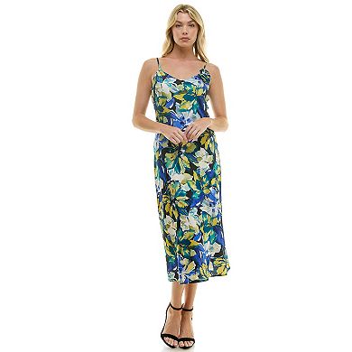 Women's Luxology V-Neck Rosette Bias Satin Midi Dress