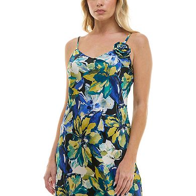 Women's Luxology V-Neck Rosette Bias Satin Midi Dress