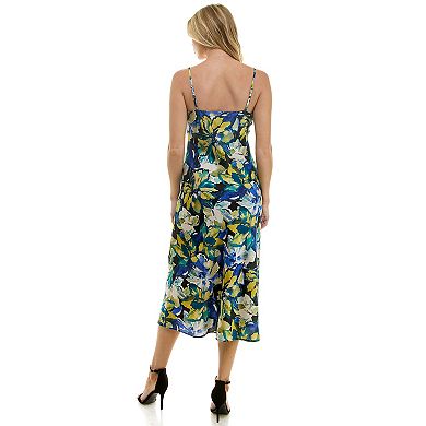 Women's Luxology V-Neck Rosette Bias Satin Midi Dress