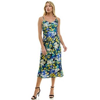 Women's Luxology V-Neck Rosette Bias Satin Midi Dress