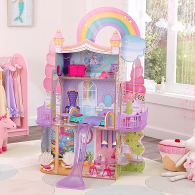 KidKraft Rainbow Dreamers Unicorn Mermaid Dollhouse with EZ Kraft Assembly™
