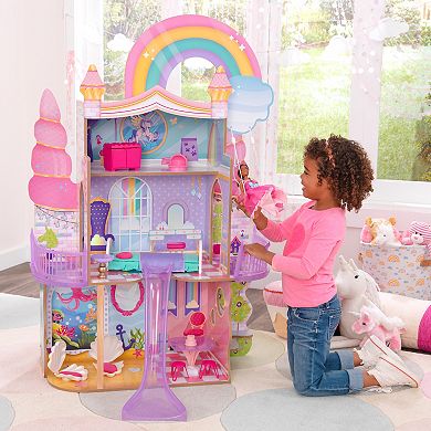 KidKraft Rainbow Dreamers Unicorn Mermaid Dollhouse with EZ Kraft Assembly™