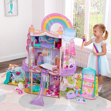 KidKraft Rainbow Dreamers Unicorn Mermaid Dollhouse with EZ Kraft Assembly™