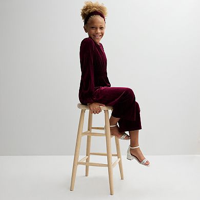 Girls 7-16 Three Pink Hearts Velvet Jumpsuit