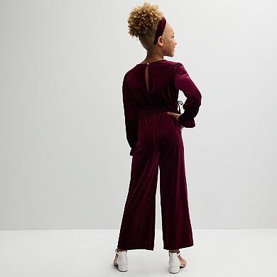 Girls 7-16 Three Pink Hearts Velvet Jumpsuit