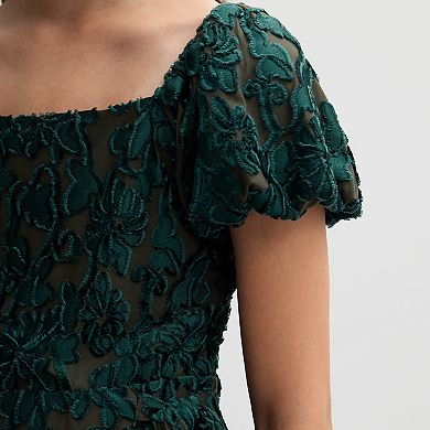 Girls 7-16 Three Pink Hearts Puffed Sleeve Dress