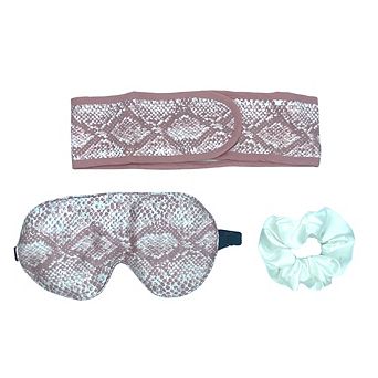 Women’s Satin Eye Mask + Microfiber Snake Print Spa Set