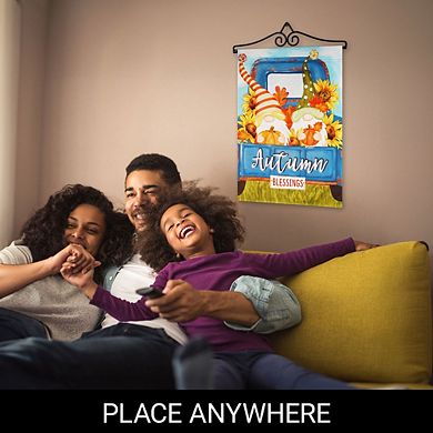 G128 Combo Set: Garden Flag Hanger And Garden Flag Autumn Blessings Gnomes With Pumpkins 12"x18"