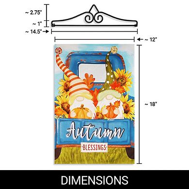 G128 Combo Set: Garden Flag Hanger And Garden Flag Autumn Blessings Gnomes With Pumpkins 12"x18"