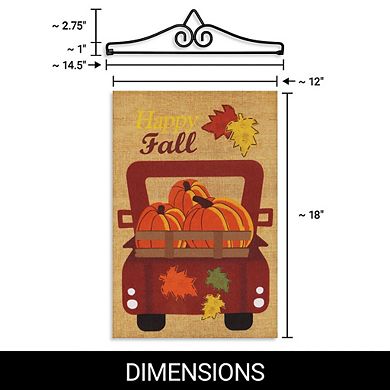 G128 Combo Set: Garden Flag Hanger And Happy Fall Pumpkins In Truck Bed 12"x18"