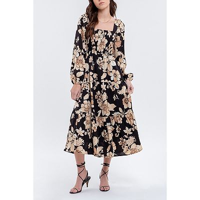 boho long sleeve midi dress Boho Blossoms Floral Bell-Sleeve Midi Dress