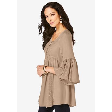 Roaman's Women's Plus Size Taylor Acid Wash Big Shirt