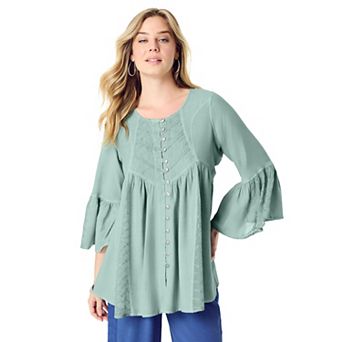 Roaman's Women's Plus Size Taylor Acid Wash Big Shirt