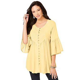 Roaman's Women's Plus Size Taylor Acid Wash Big Shirt
