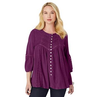 Roaman's Women's Plus Size Taylor Acid Wash Big Shirt