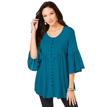 Roaman's Women's Plus Size Taylor Acid Wash Big Shirt